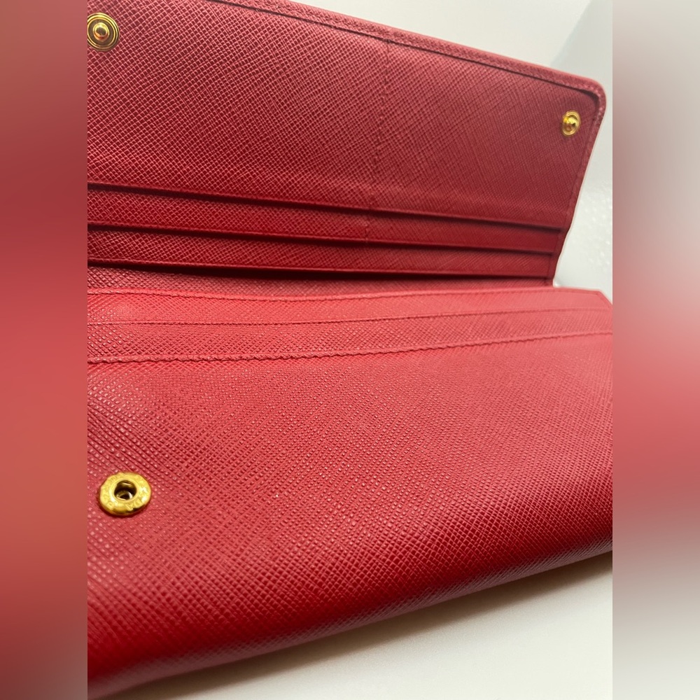 Prada - Saffiano Leather | Double Snap Long Wallet - Red | Gold Hardware - Picture 5 of 16
